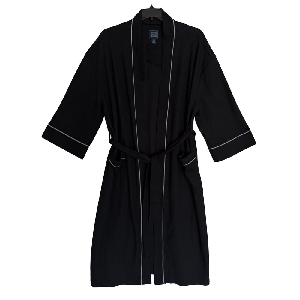 Majestic International Robe Men's XL/XXL Kimono Robe Knit Waffle Black NEW